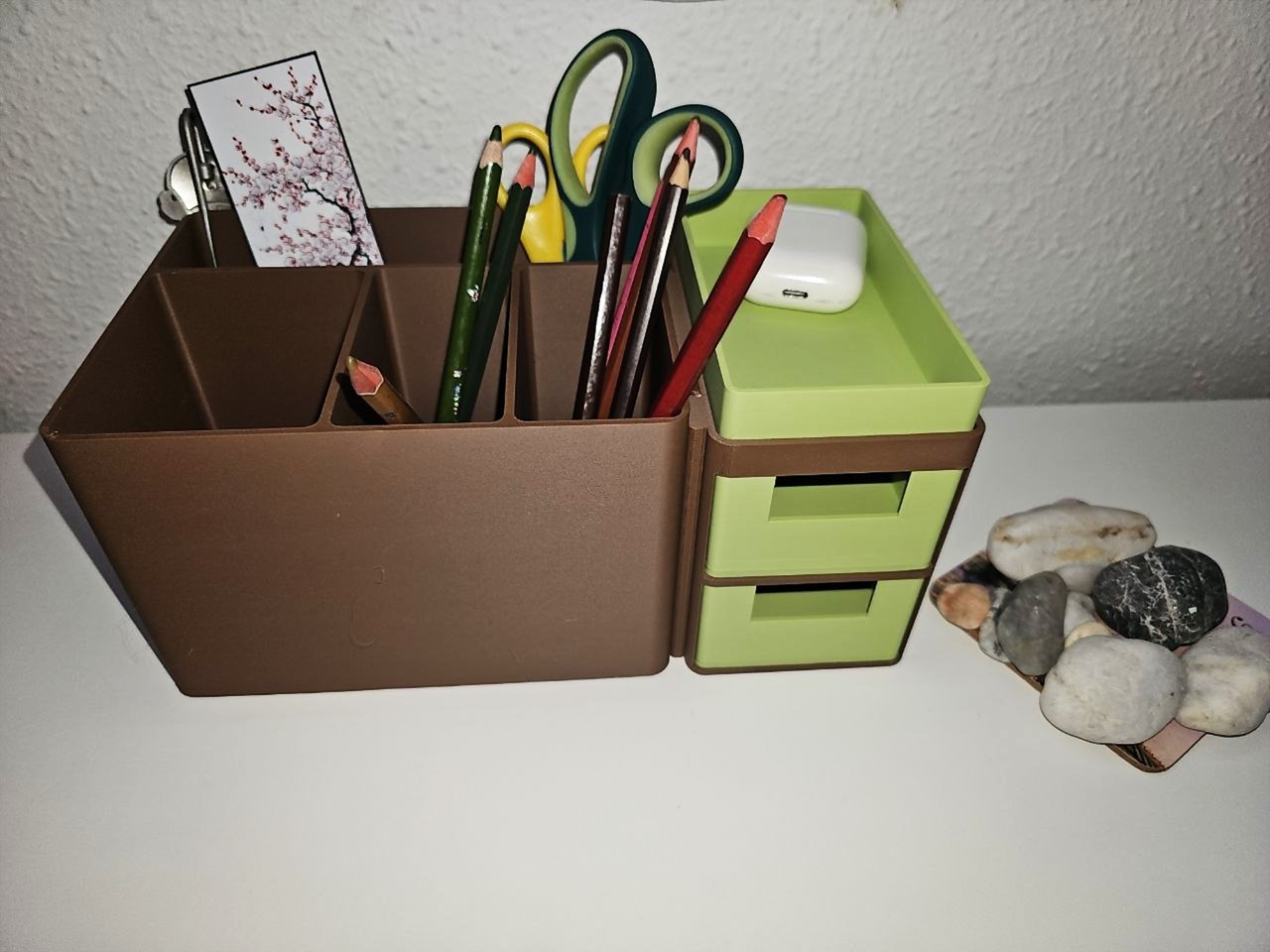 Modular Desk Organizer — organizador de escritorio con cajones, bandeja y huecos para bolígrafos